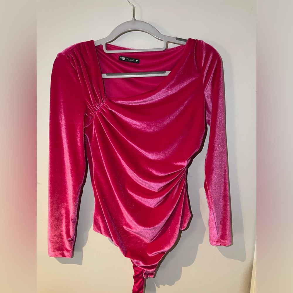Pink Zara asymmetrical bodysuit
